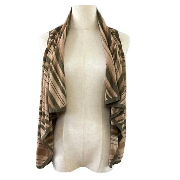 Chaps Striped Open Front Vest Linen and Cotton Blend Petite Size LP - Picture 1 of 4